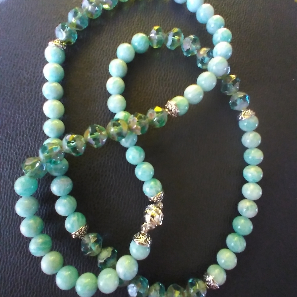 25 1/2" Genuine Brazilian Aqua Blue Amazonite & Czech Bead Necklace - Picture 7 of 12